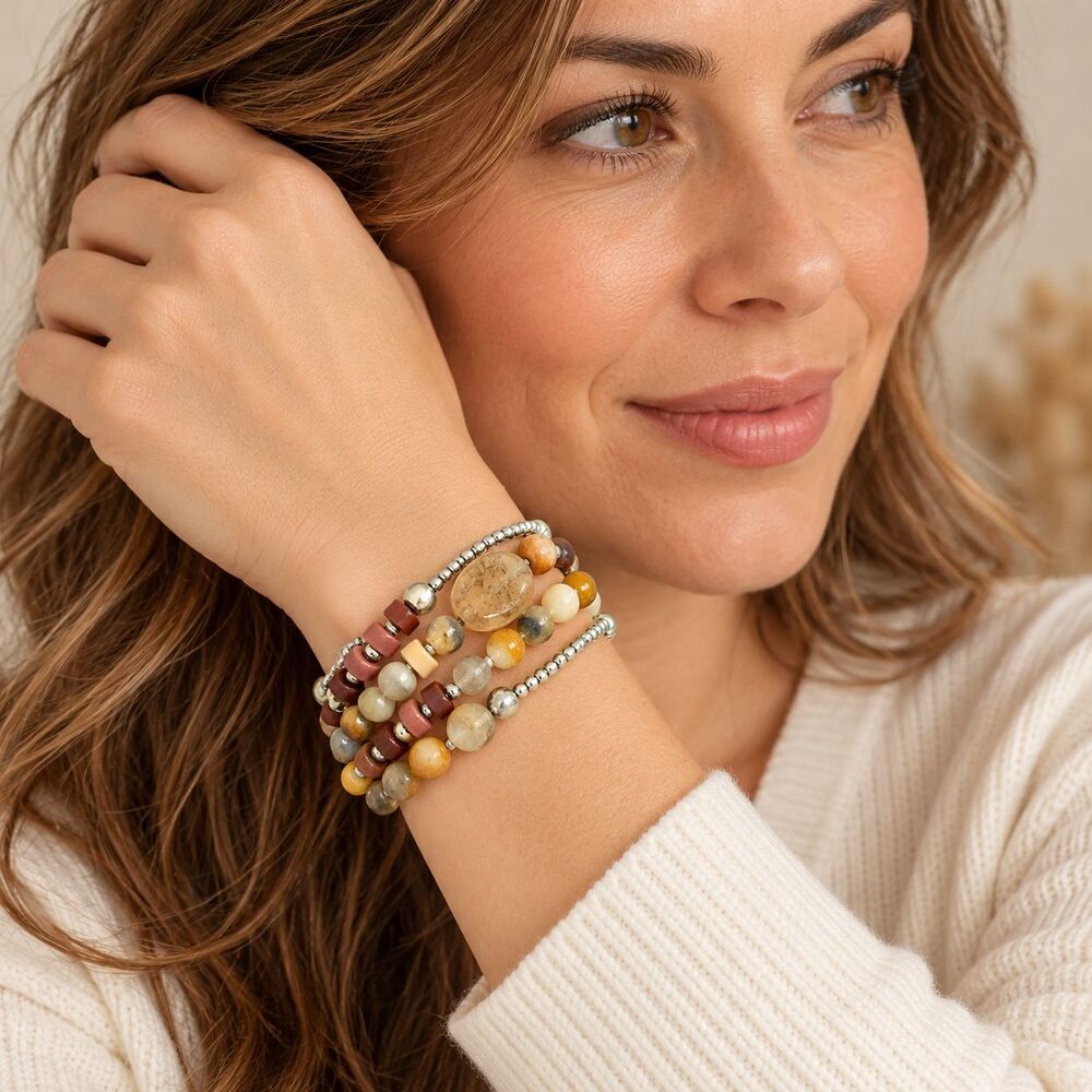 J. Jill Autumn Sunset Multi Strand Beaded Stretch Bracelet Earth Tones NEW